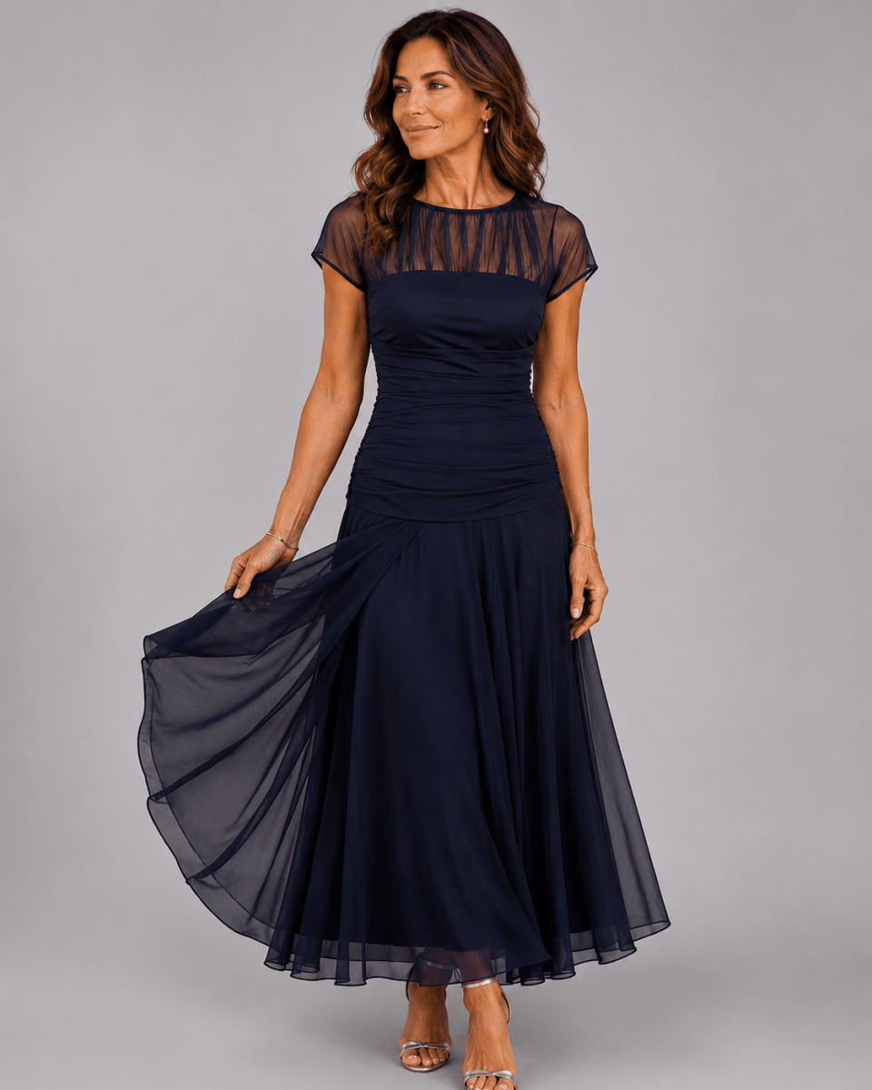 LORENZA | Chiffon dress with patterned bodice - Liora Melbourne