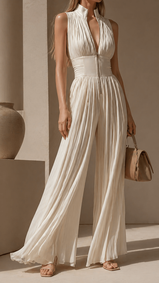 CAELIA | Wide-leg jumpsuit with pleated front - Liora Melbourne