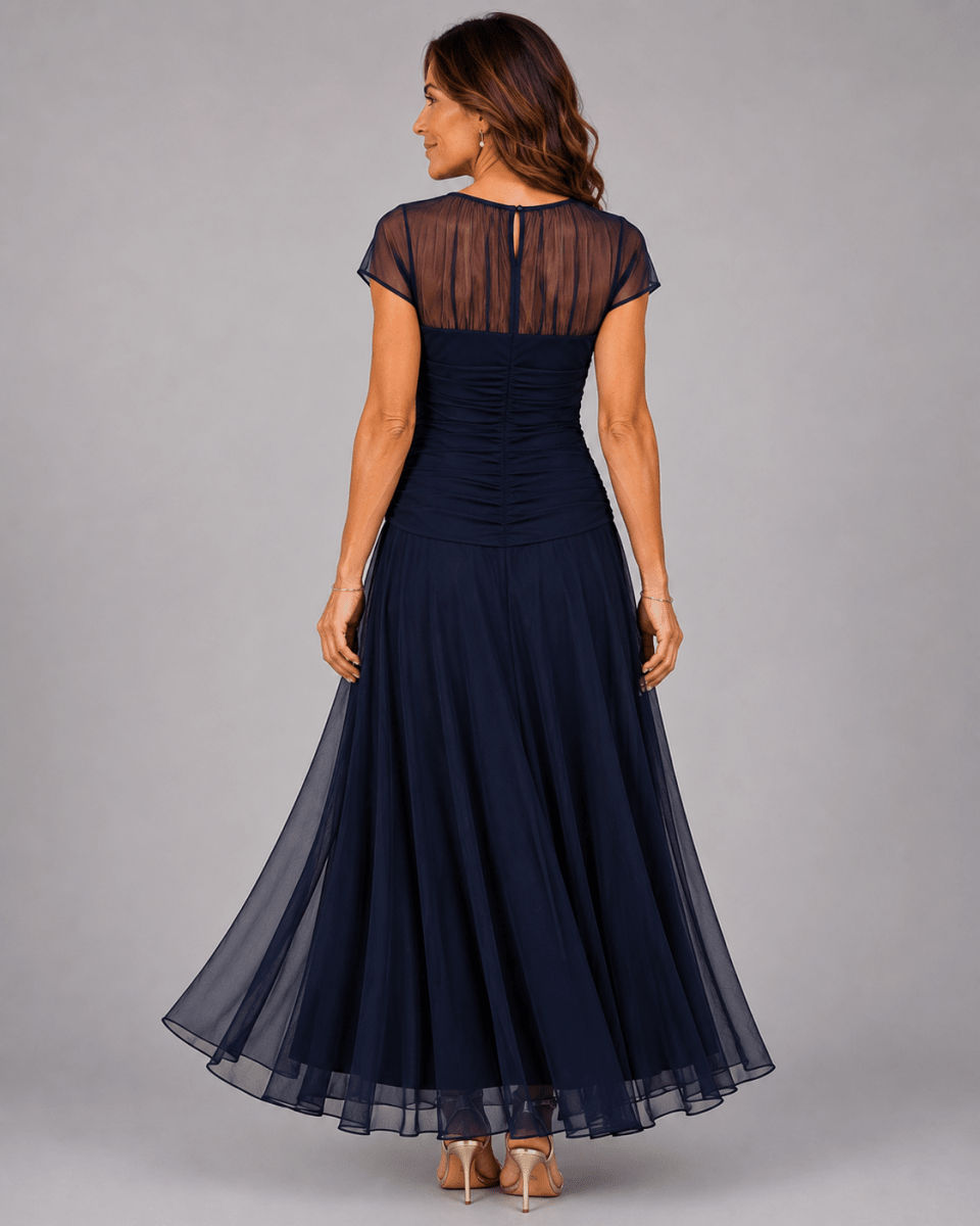 LORENZA | Chiffon dress with patterned bodice - Liora Melbourne