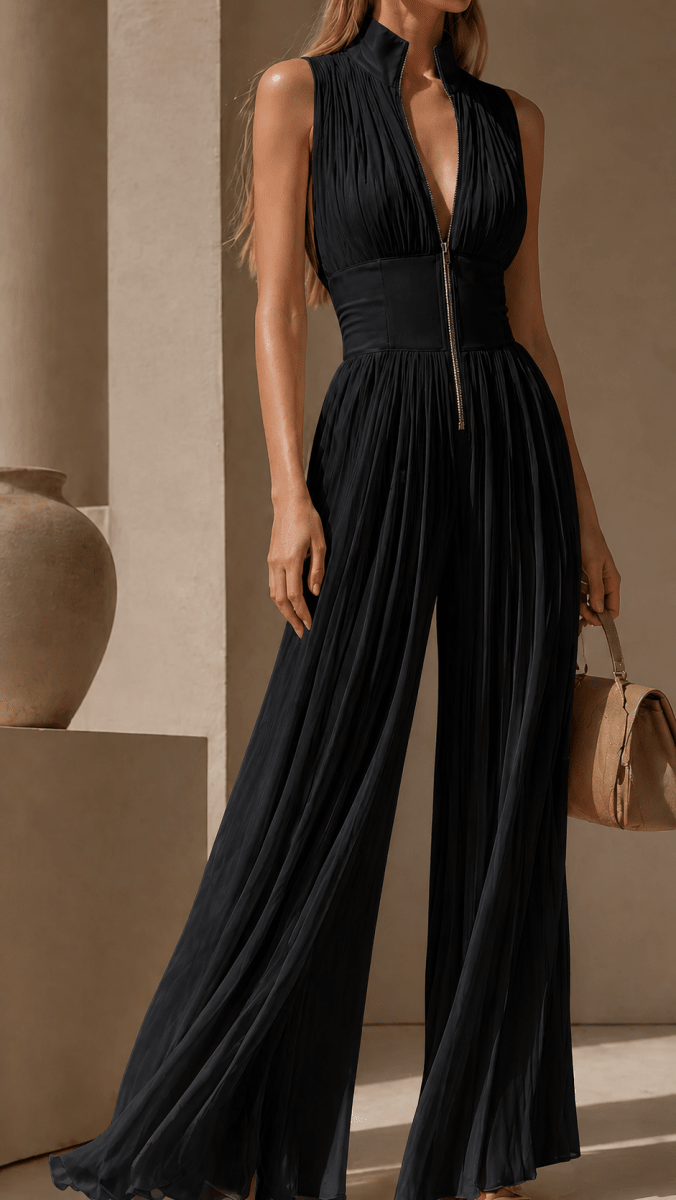 CAELIA | Wide-leg pleated jumpsuit - Liora Melbourne