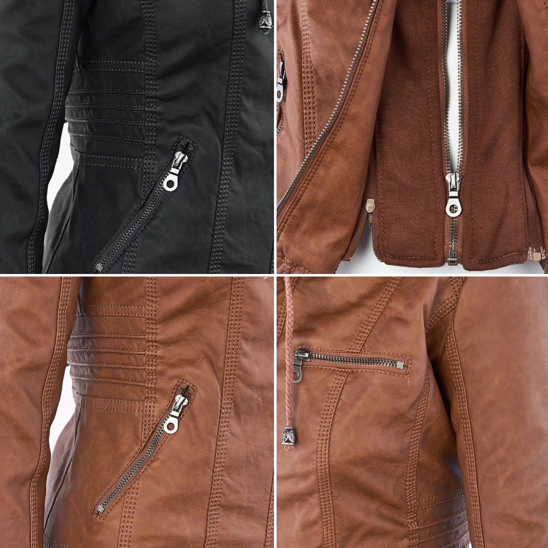 LALUNA | Leather jacket with detachable hood - Liora Melbourne