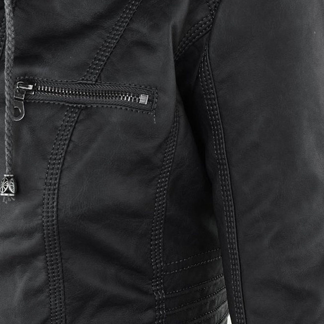 LALUNA | Leather jacket with detachable hood - Liora Melbourne