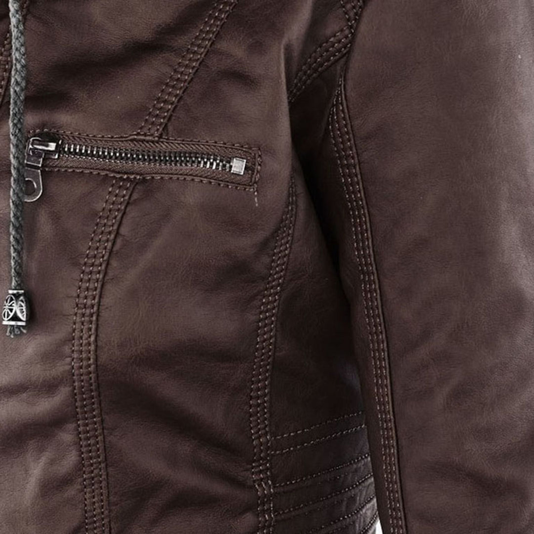 LALUNA | Leather jacket with detachable hood - Liora Melbourne