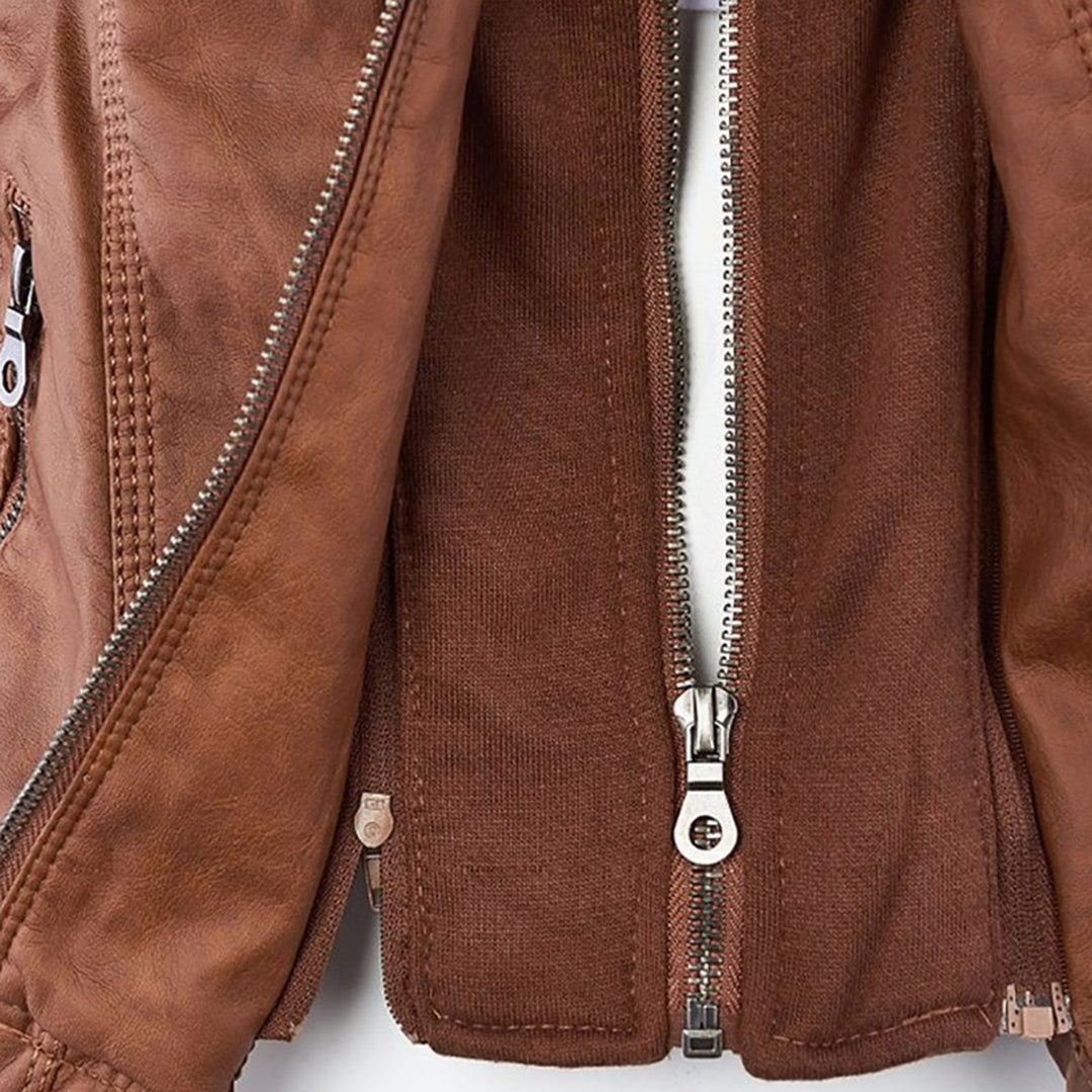 ISLA | Leather jacket with detachable hood - Liora Melbourne
