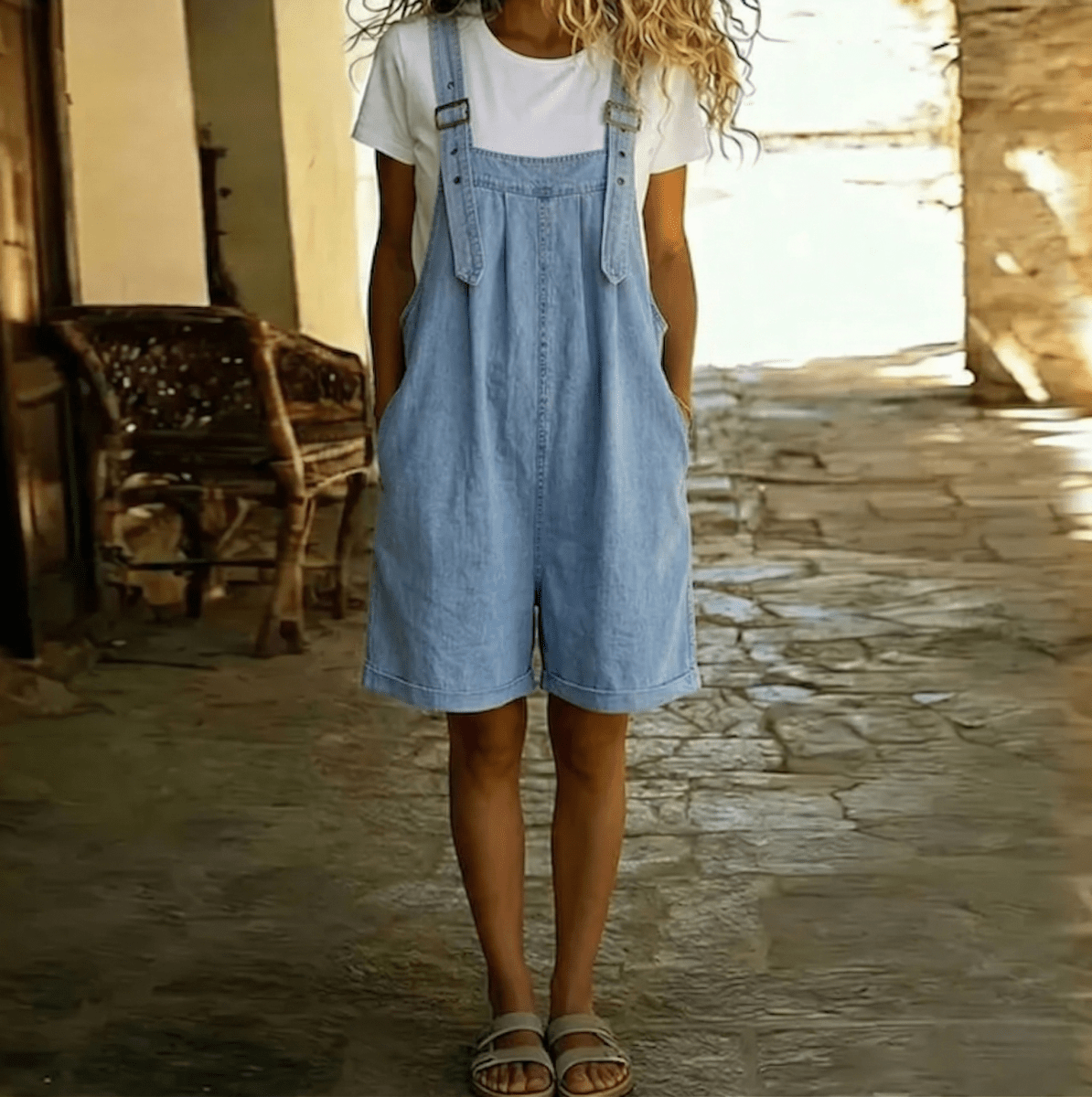 JUNE | Short denim overall with adjustable straps - Liora Melbourne
