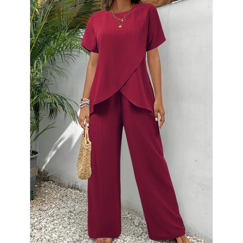 LORRINA | Set with asymmetric blouse and wide-leg trousers - Liora Melbourne