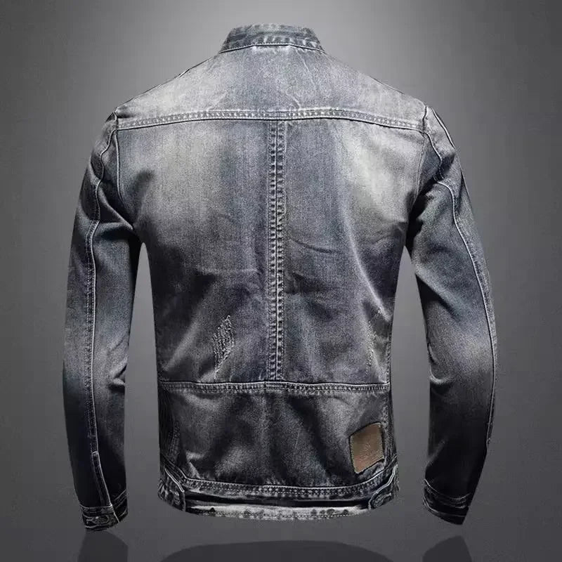 RYAN | Motorcycle denim jacket with stand collar - Liora Melbourne