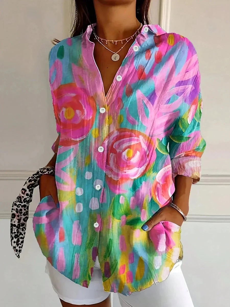 RINA | Blouse with colourful print - Liora Melbourne
