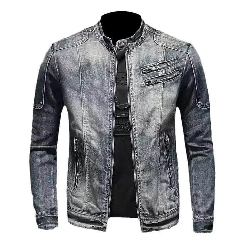 RYAN | Motorcycle denim jacket with stand collar - Liora Melbourne