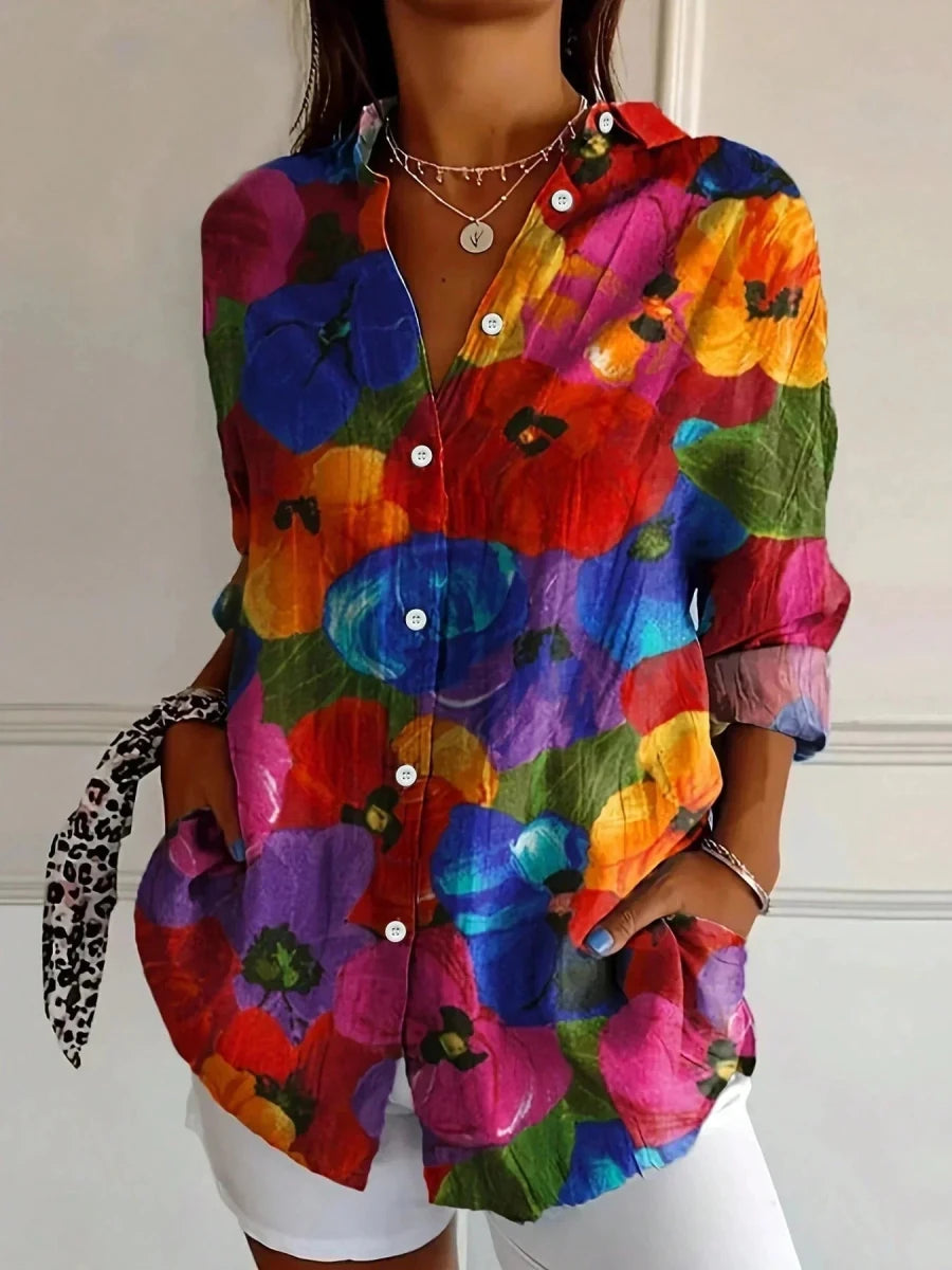 RINA | Blouse with colourful print - Liora Melbourne