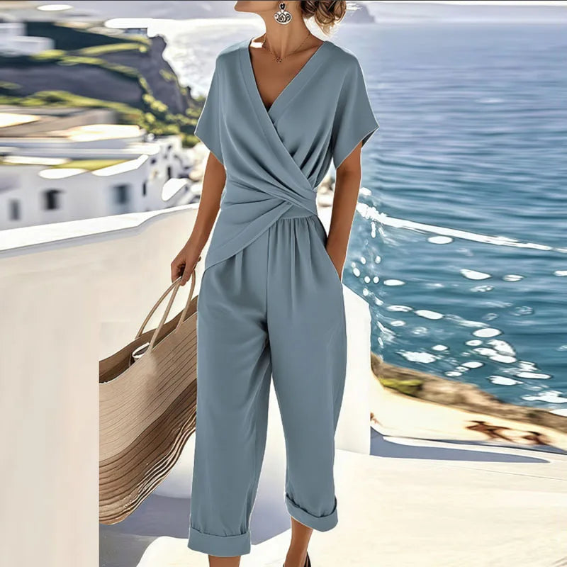 COLLEEN | Set with wrap-front top and cropped trousers - Liora Melbourne