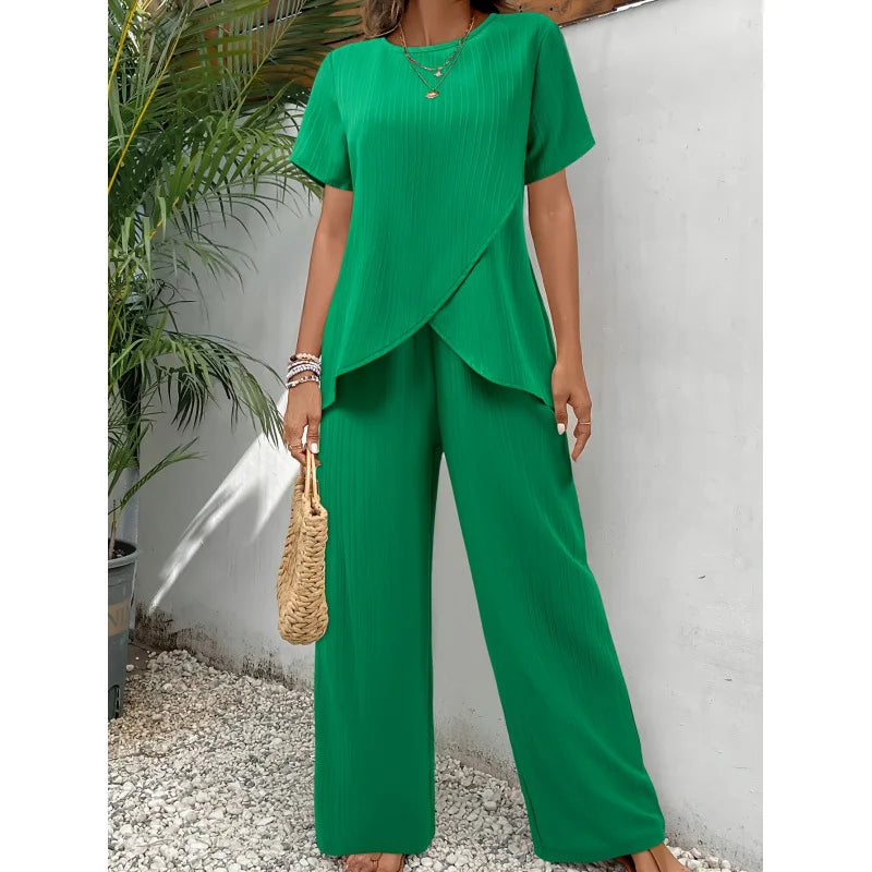 LORRINA | Set with asymmetric blouse and wide-leg trousers - Liora Melbourne