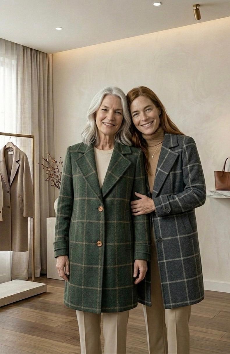 MARGARET | Long-line coat with heritage tweed - Liora Melbourne
