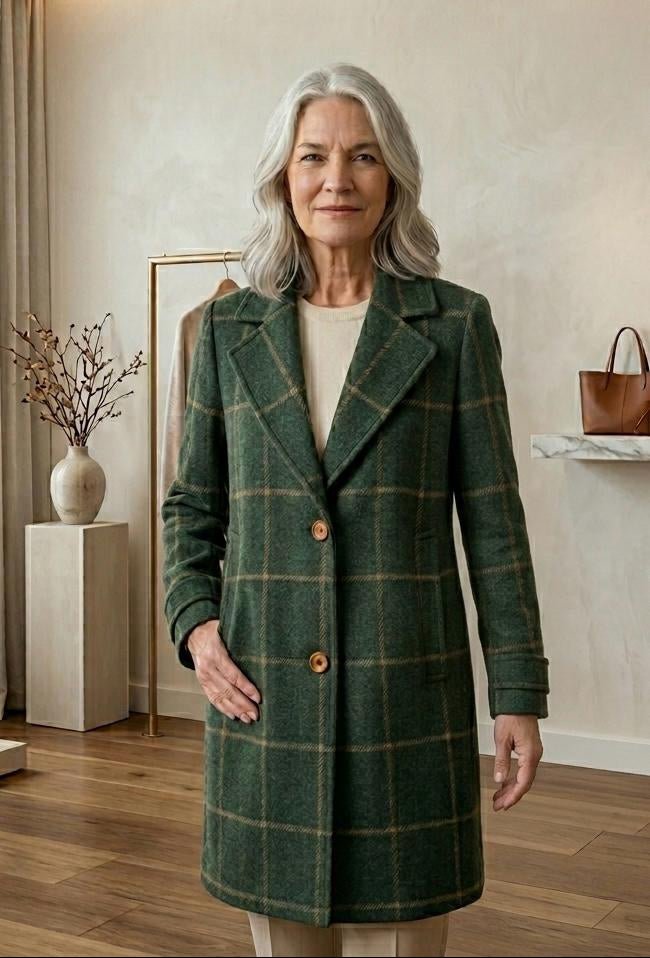 MARGARET | Long-line coat with heritage tweed - Liora Melbourne