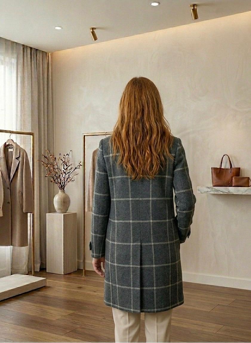 MARGARET | Long-line coat with heritage tweed - Liora Melbourne