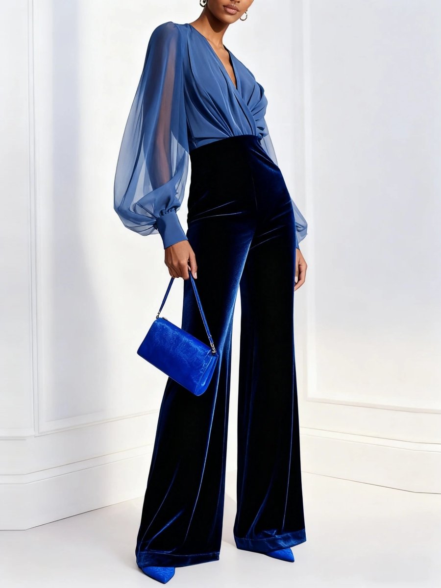ZAIRA | Long velvet jumpsuit with V-neck - Liora Melbourne