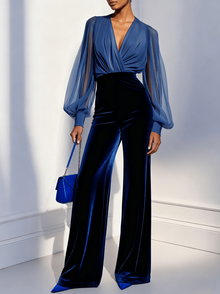 ZAIRA | Long velvet jumpsuit with V-neck - Liora Melbourne