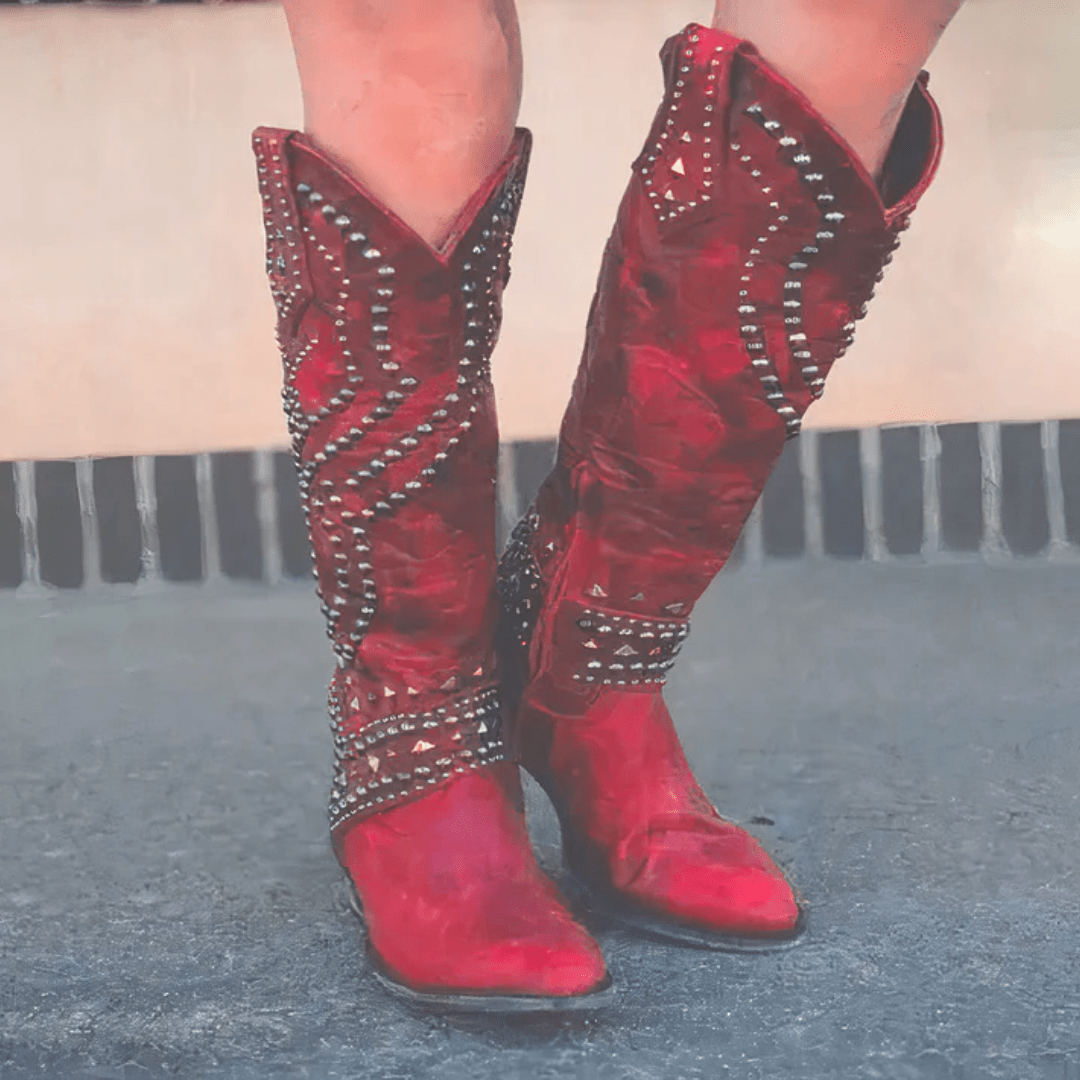 MONIQUE | Knee-high boots with studded western detail - Liora Melbourne