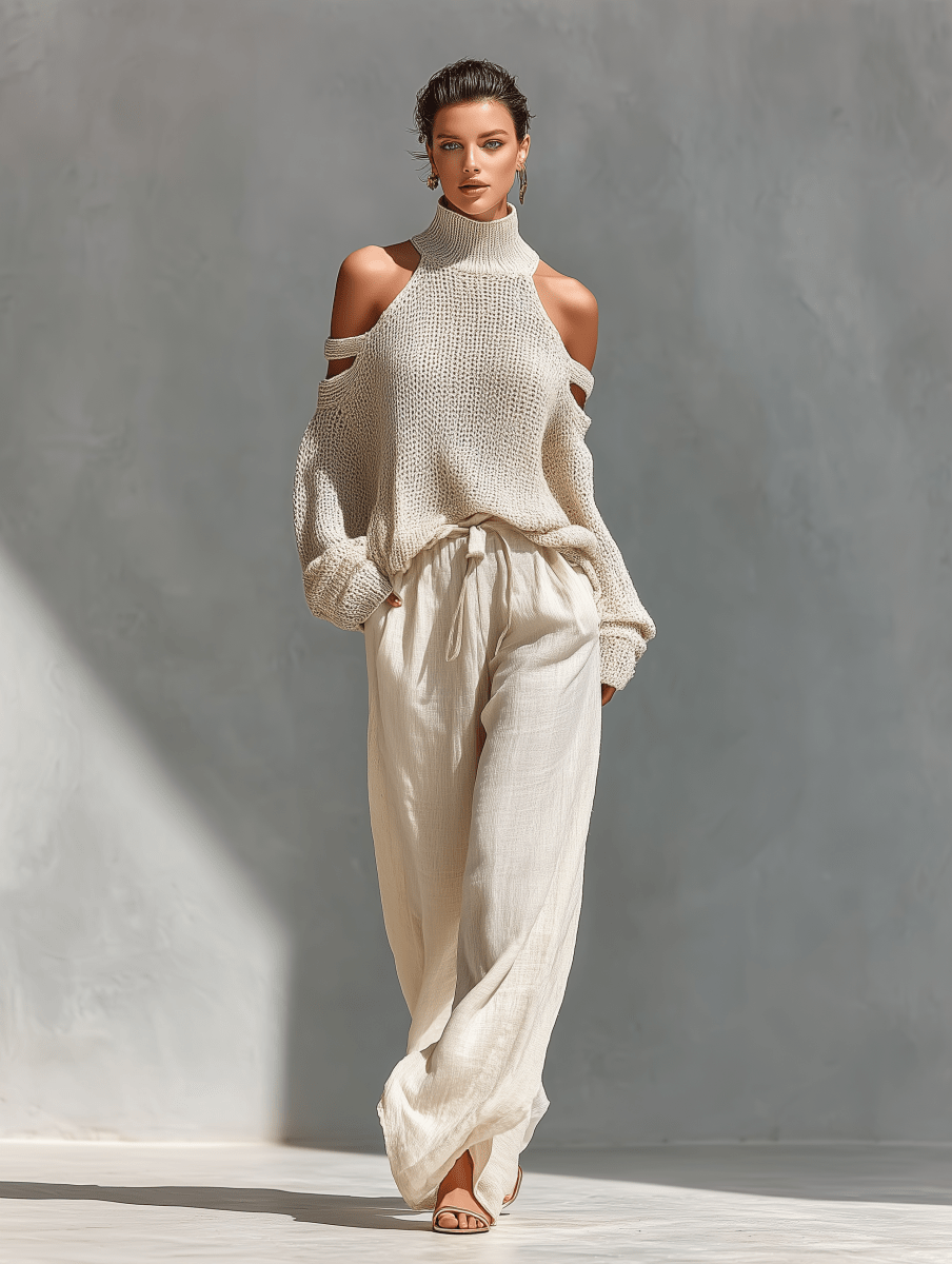 MARIA | Set with cold-shoulder top and wide-leg pants - Liora Melbourne