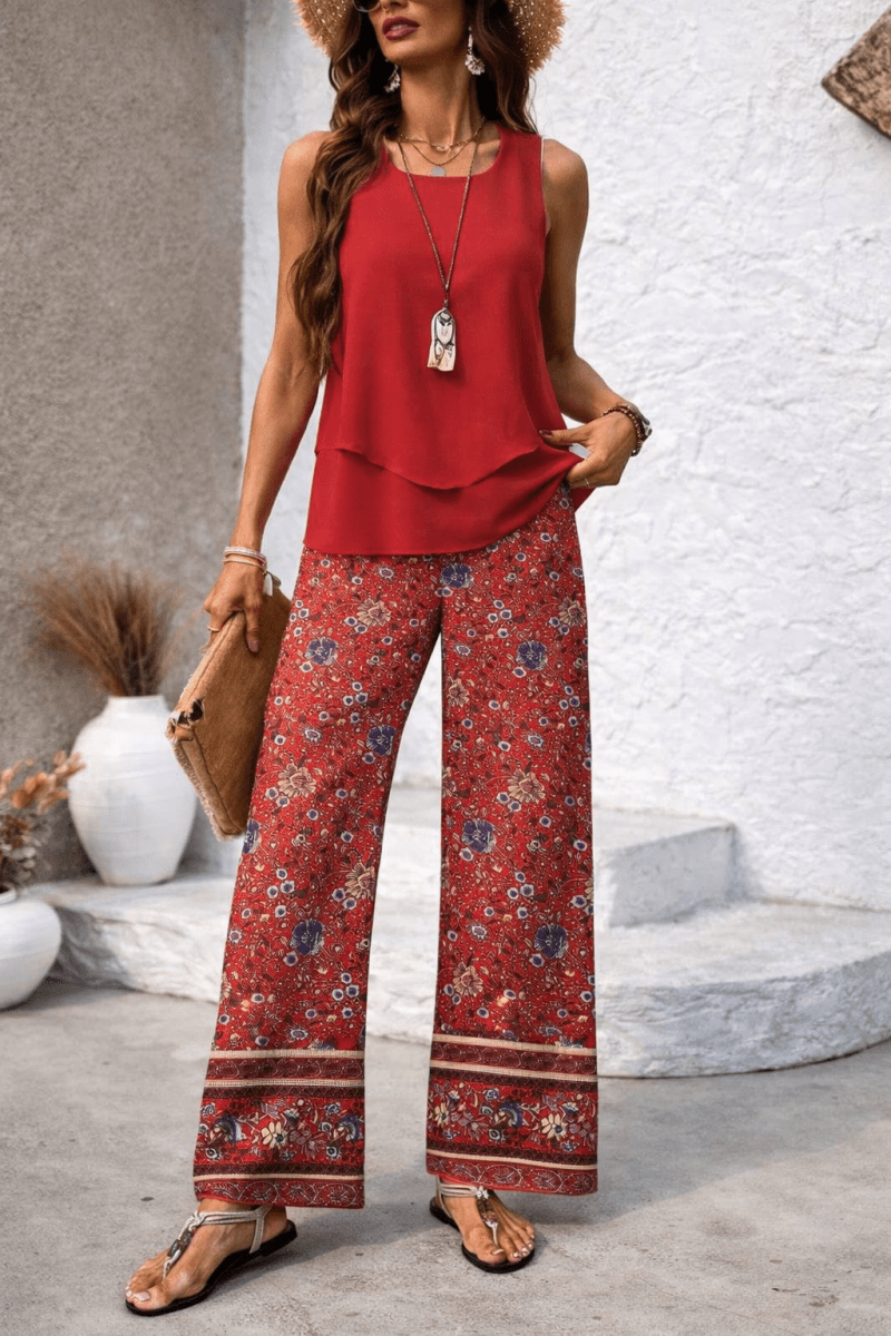 RACHEL | Set with wide-leg floral pants - Liora Melbourne