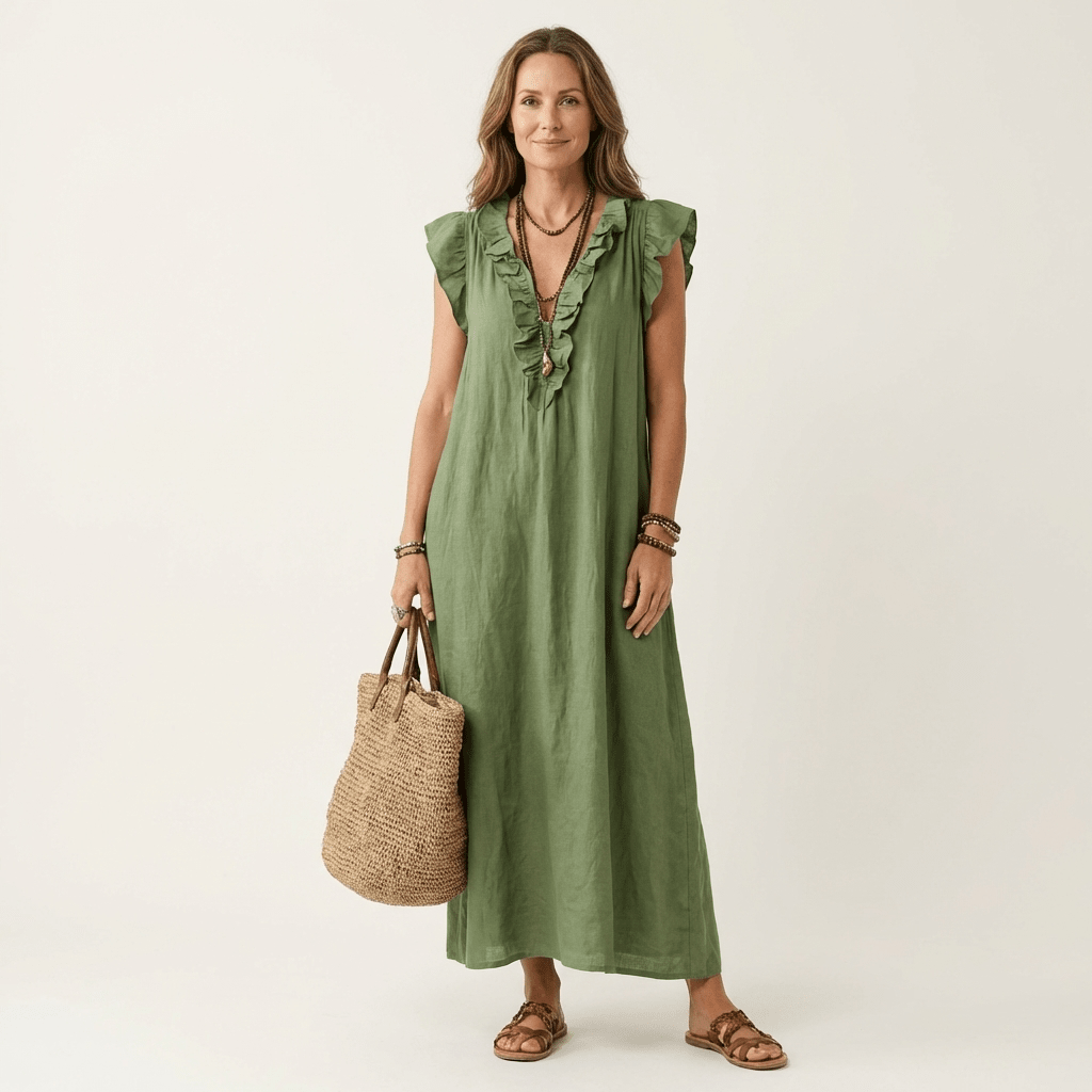 JOSETTE | Maxi dress with ruffle V-neck - Liora Melbourne
