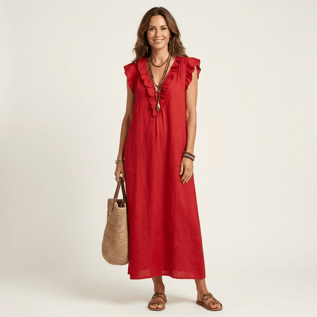 JOSETTE | Maxi dress with ruffle V-neck - Liora Melbourne