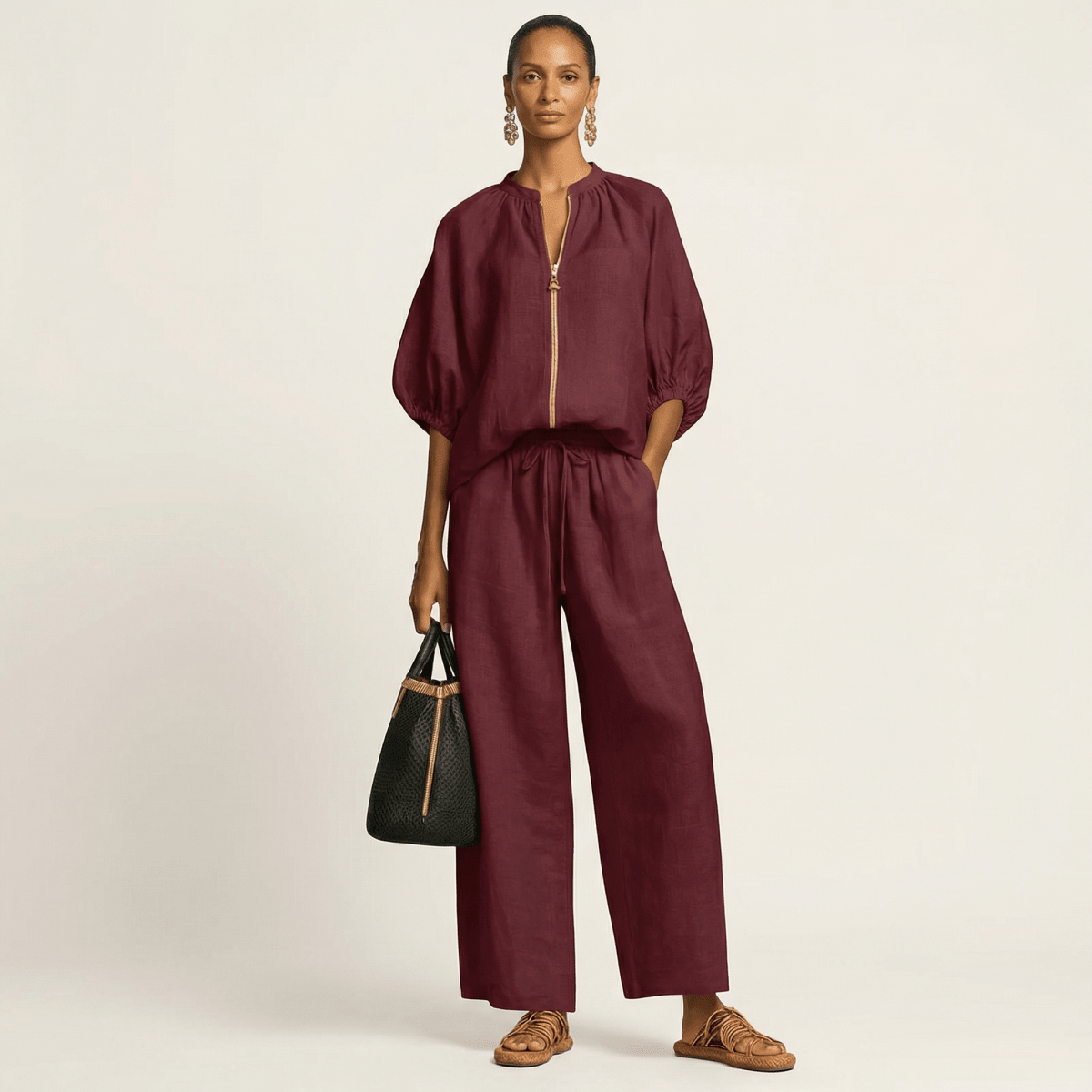MARLOWE | Set with wide-leg trousers and puff sleeves - Liora Melbourne