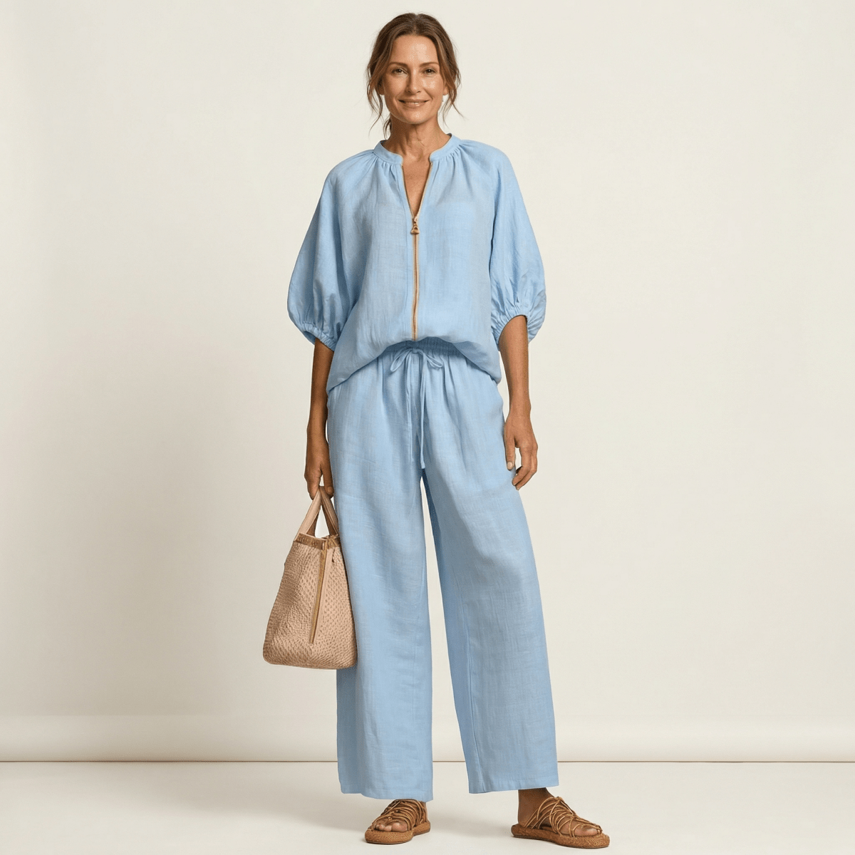MARLOWE | Set with wide-leg trousers and puff sleeves - Liora Melbourne