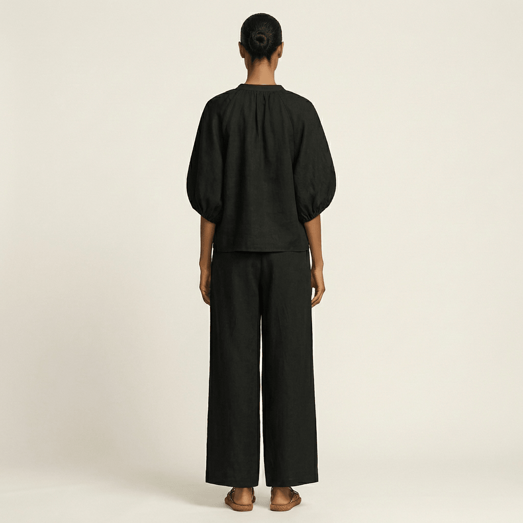 MARLOWE | Set with wide-leg trousers and puff sleeves - Liora Melbourne