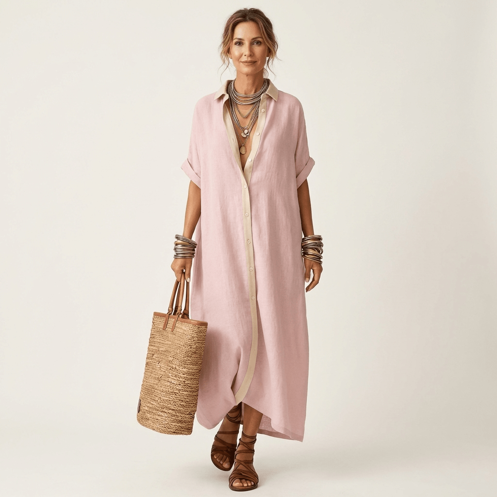KAMIRA | Maxi shirt dress with contrast collar - Liora Melbourne