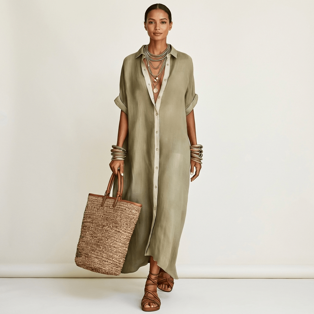 KAMIRA | Maxi shirt dress with contrast collar - Liora Melbourne