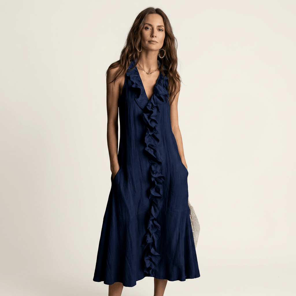 VICKY | Maxi dress with front ruffle - Liora Melbourne