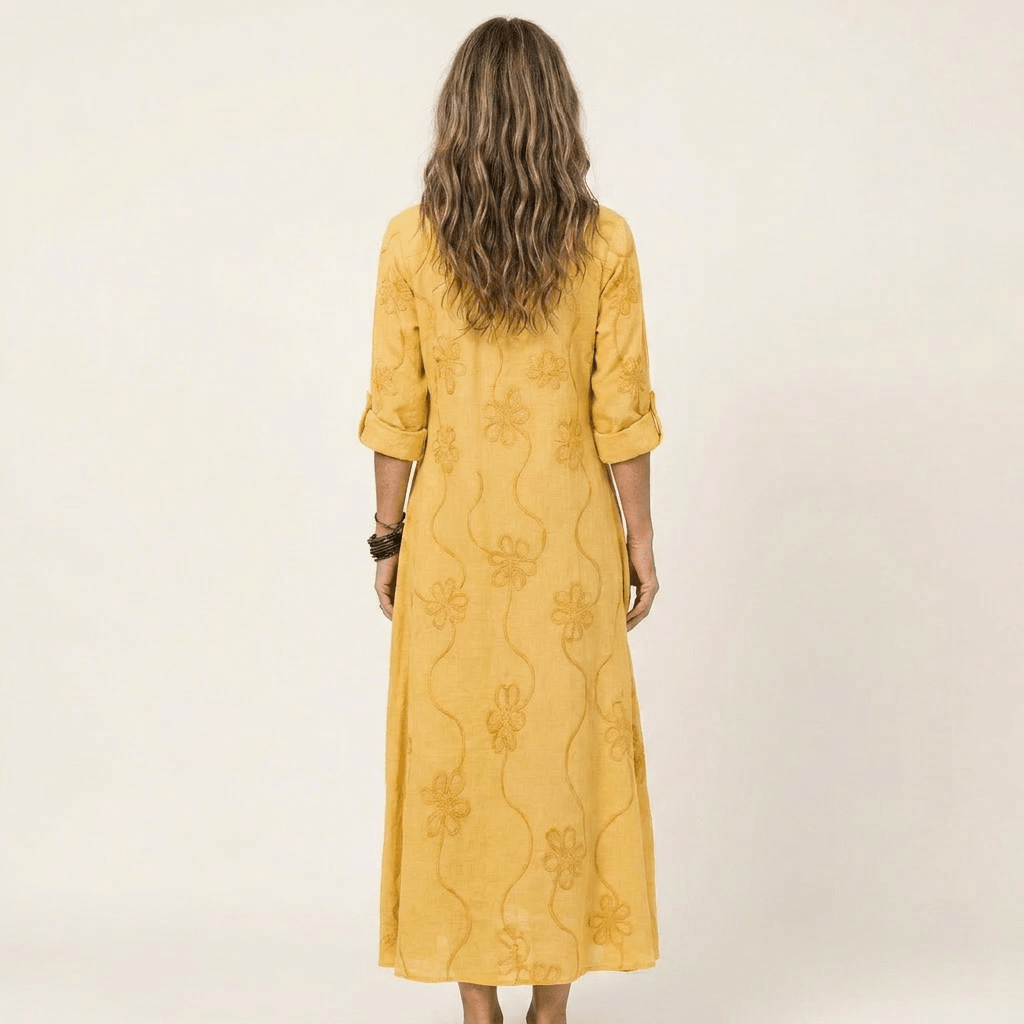 MARIAM | Maxi dress with tonal floral embroidery - Liora Melbourne