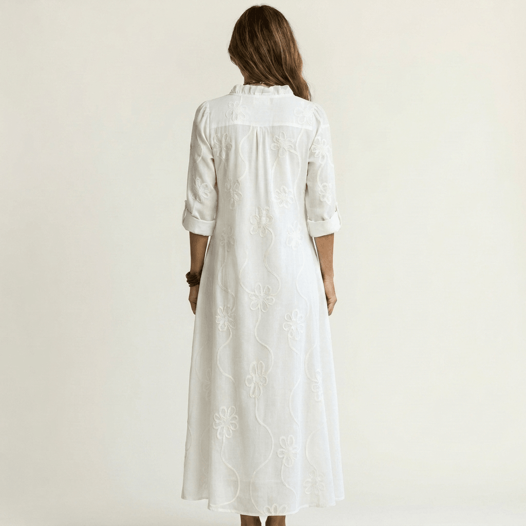 MARIAM | Maxi dress with tonal floral embroidery - Liora Melbourne