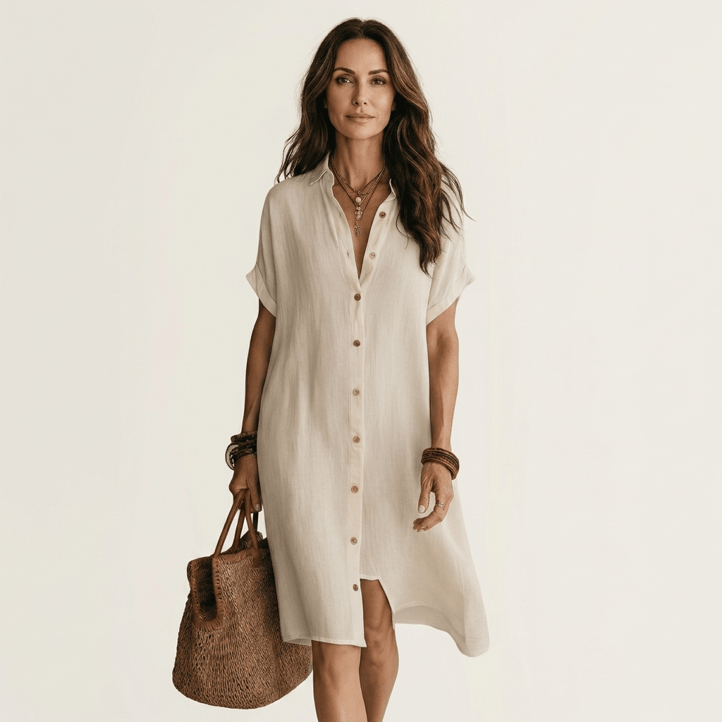 NIDALIE | Midi shirt dress with rolled cuffs - Liora Melbourne
