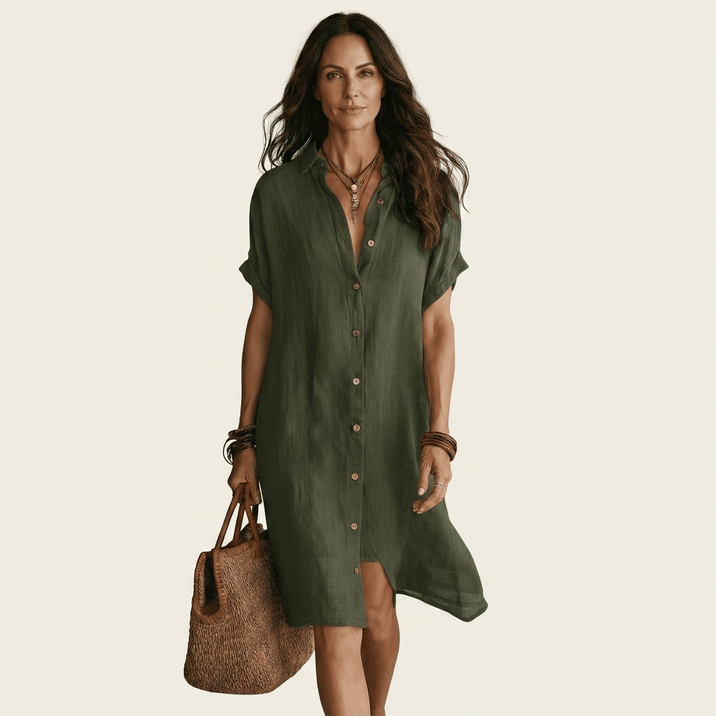 NIDALIE | Midi shirt dress with rolled cuffs - Liora Melbourne