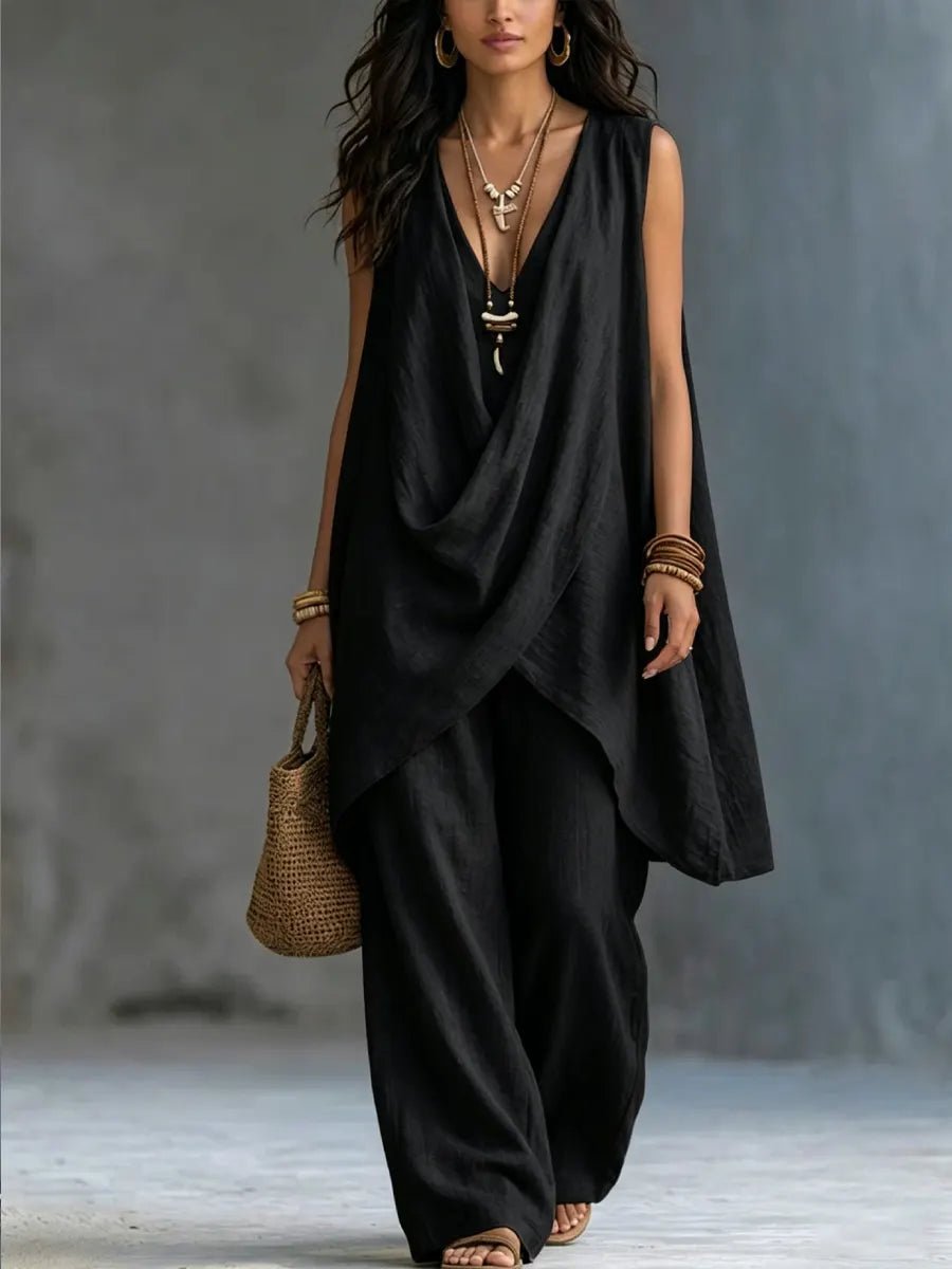 CHLOE | Set with wide-leg linen pants - Liora Melbourne