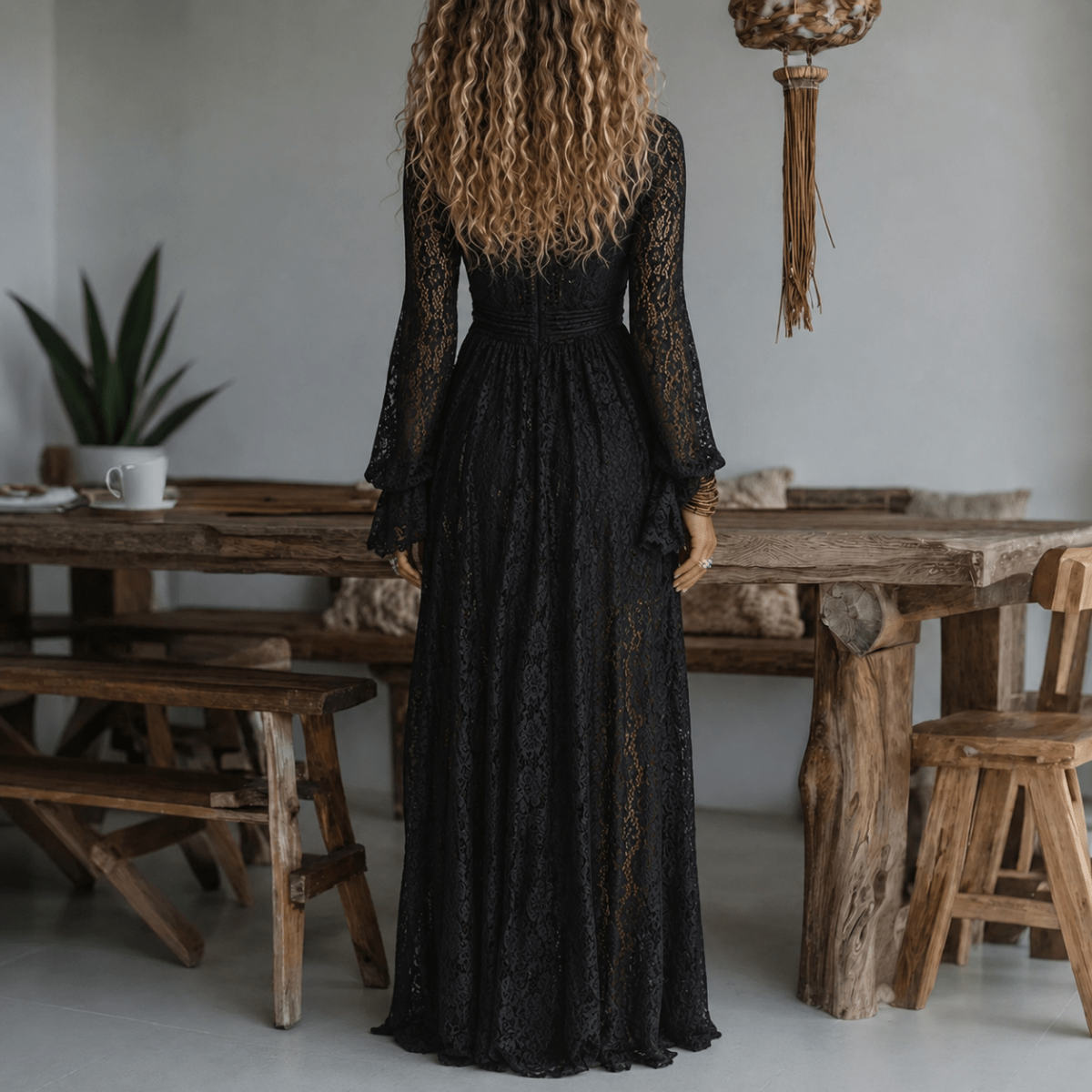 RACHEL | Maxi dress with lace bell sleeves - Liora Melbourne
