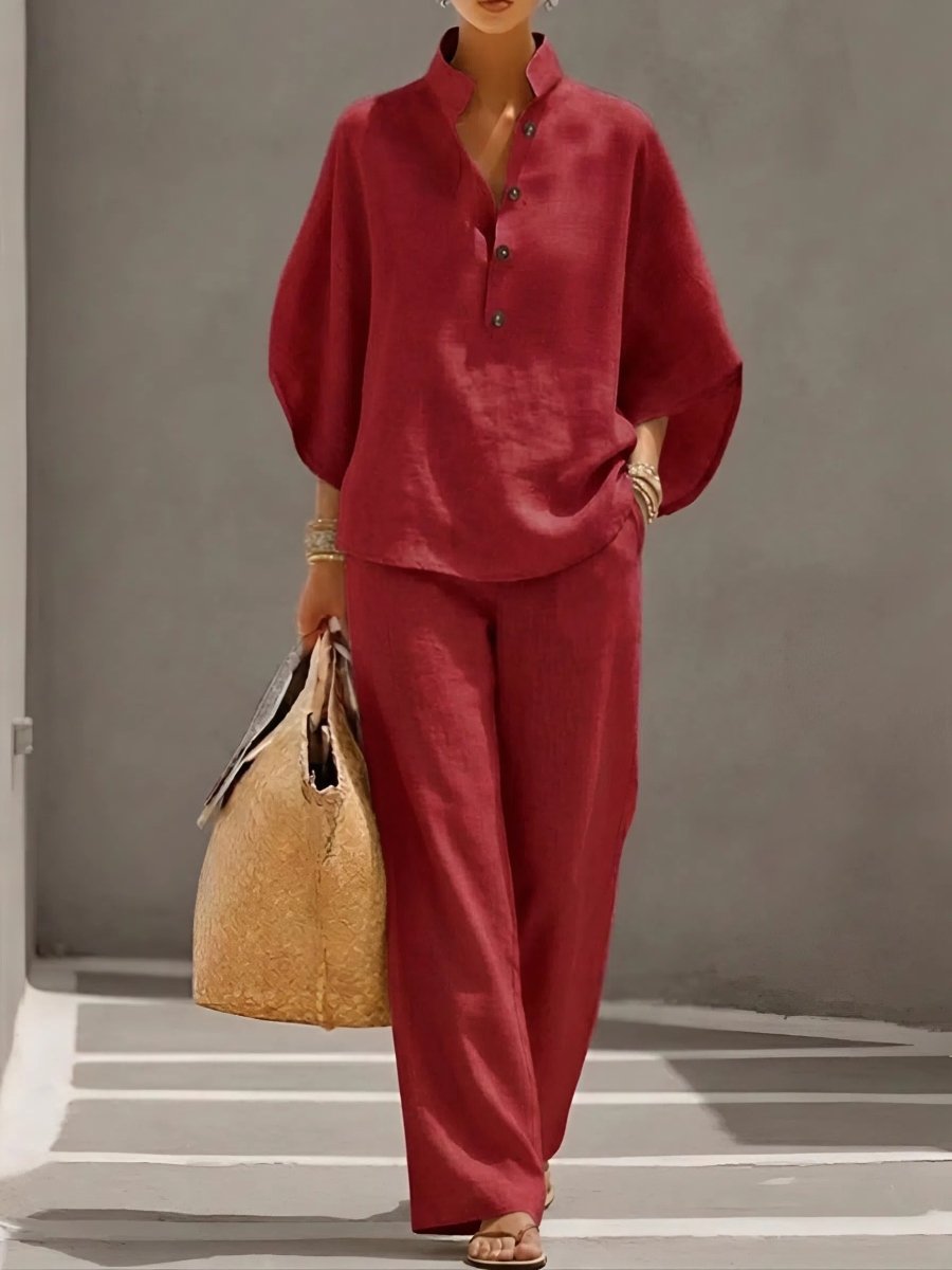 CALLIOPE | Set with wide-sleeve button-up top - Liora Melbourne