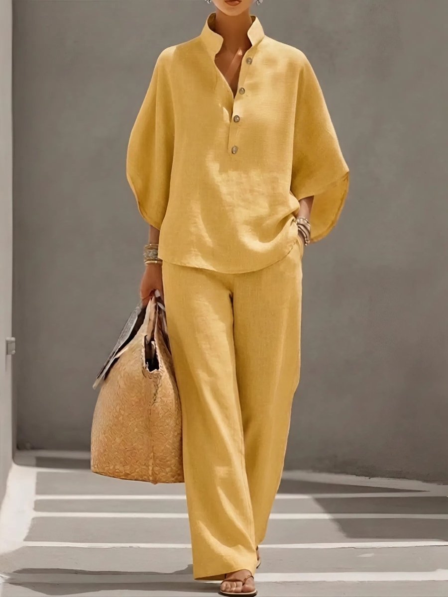 CALLIOPE | Set with wide-sleeve button-up top - Liora Melbourne