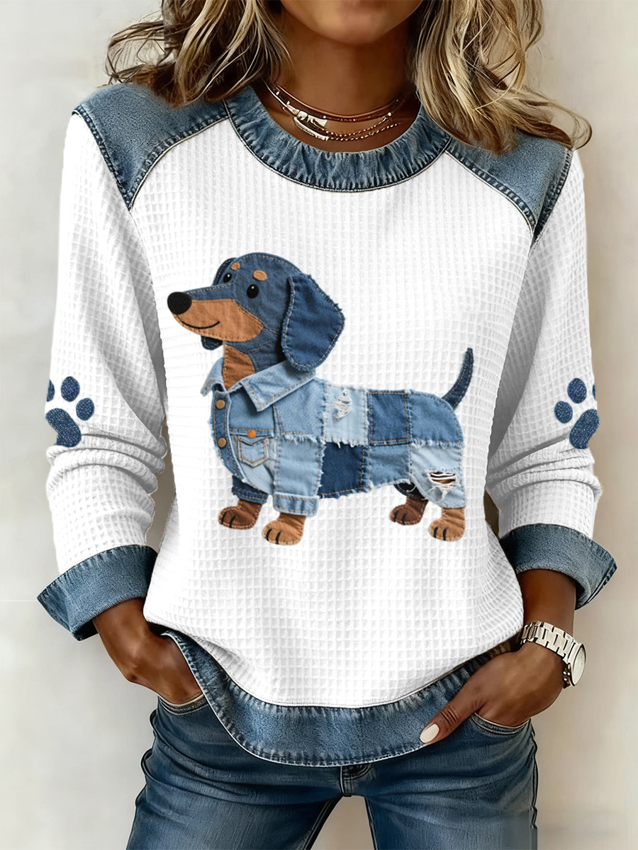 MORGAN | Jacket with dachshund patchwork denim print - Liora Melbourne