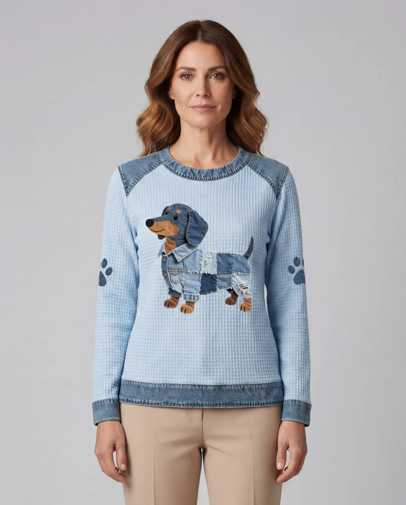 MORGAN | Jacket with dachshund patchwork denim print - Liora Melbourne